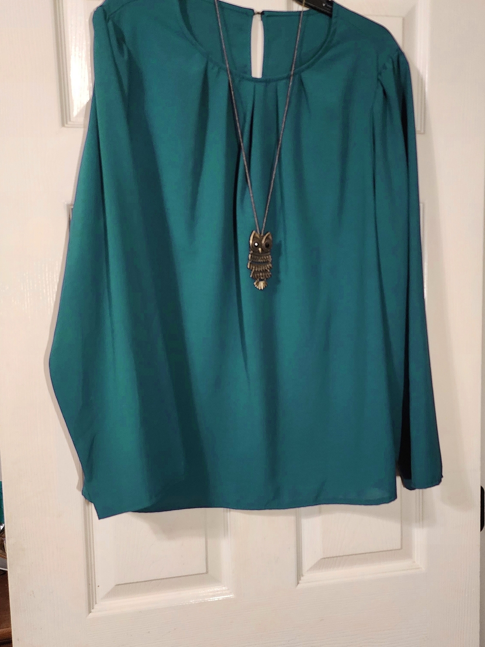 SHEIN Teal Long-Sleeve Round-Neck Blouse